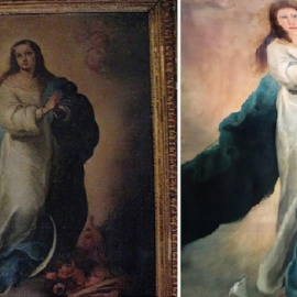 El cuadro de Murillo, antes y después de la supuesta restauración. (EUROPA PRESS)