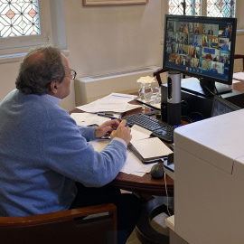 El president de la Generalitat, Quim Torra, durant la reunió amb la resta de presidents autonòmics i el president del Govern espanyol, Pedro Sánchez, celebrada aquest diumenge.