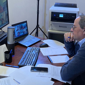 El president de la Generalitat, Quim Torra, durant la reunió del Consell Executiu d'urgència. Generalitat de Catalunya.