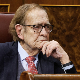 El candidato de la moción de censura, profesor y economista Ramón Tamames, durante la segunda sesión de la moción de censura, en el Congreso de los Diputados, a 22 de marzo de 2023, en Madrid (España). Foto: Eduardo Parra / Europa Press