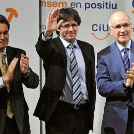 Fotografía de archivo de Artur Mas, Carles Puigdemont y Josep Antoni Duran Lleida durante un mitin en Girona. - EFE