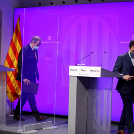 El presidente de la Generalitat, Quim Torra, junto a su vicepresidente Pere Aragonés. - EFE