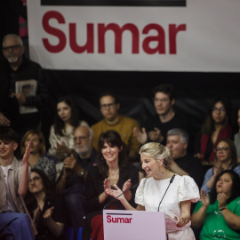 La vicepresidenta segunda y ministra de Trabajo y Economía Social, Yolanda Díaz, interviene en el acto 'Empieza todo' de la plataforma Sumar, en el que presenta su candidatura para la presidencia del Gobierno en las próximas elecciones generales, en el