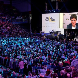Convenció fundacional de la Crida Nacional per la República des de Manresa amb la participació de l'expresident a l'exili, Carles Puigdemont. EFE/Susanna Sáez