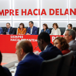 El presidente del Gobierno en funciones y secretario general del PSOE, Pedro Sánchez, durante la reunión de la Ejecutiva Federal del partido en Ferraz. EFE/Emilio Naranjo