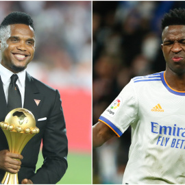  A la izquierda, Samuel Eto'o, y a la derecha, Vinicius.- Imágenes de EUROPA PRESS