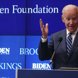  Joe Biden pronuncia un discurso desde el 'think tank' Brookings, el 8 de mayo de 2018, en Washington, DC.- AFP