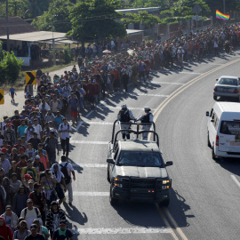 La última caravana de migrantes centroamericanos que llegó a México el pasado enero en Zaragoza, Chiapas. / Reuters