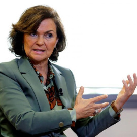 La vicepresidenta Carmen Calvo durante una reciente entrevista. | EFE