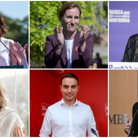  De izquierda a derecha y de arriba a abajo: Isabel Díaz Ayuso, Mónica García, Alejandra Jacinto, Aruca Gómez, Juan Lobato y Rocío Monasterio