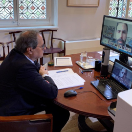 Imatges del Consell Executiu que el president de la Generalitat, Quim Torra, ha encapçalat aquest dimarts a través d'una videoconferència.