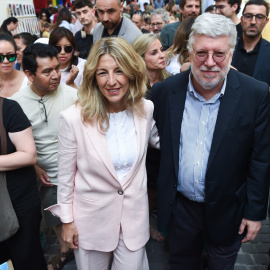 La fundadora de Sumar Yolanda Díaz y el embajador de España ante las Naciones Unidas, Agustín Santos Maraver, durante un acto político ‘La España que merecemos’ en Madrid (España) con motivo de las próximas elecciones generales del 23 .GUSTAVO 