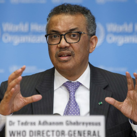 15/04/2020 - El director general de la Organización Mundial de la Salud (OMS), Tedros Adhanom Ghebreyesus, durante una rueda de prensa. / EFE
