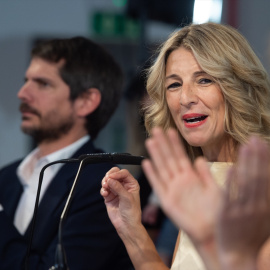  La líder de Sumar y vicepresidenta segunda del Gobierno, ministra de Trabajo y Economía Social, Yolanda Díaz, durante la presentación del acuerdo de coalición, a 10 de junio de 2023, en Madrid (España). Gustavo Valiente / Europa Press