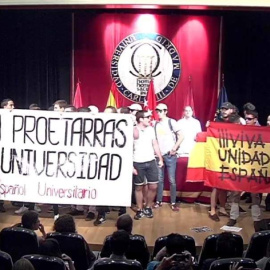 Quince falangistas boicotean un acto en la Universidad Carlos III sobre la represión al grito de "fuera proetarras". EUROPA PRESS