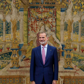 El rey Felipe VI, en el Palacio Real de El Pardo, en la recepción a los participantes en la XV sesión plenaria de la Asamblea Euro-Latinoamericana (Eurolat). EFE/ Borja Sánchez-Trillo