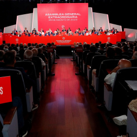 Vista de la asamblea extraordinaria de la Federación Española de Fútbol durante la intervención de Luis Rubiales. REUTERS