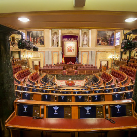 Vista del hemiciclo vacío del Congreso de los Diputados. E.P./ Ricardo Rubio