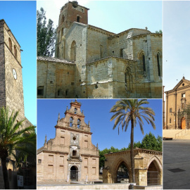 De izq. a der., algunos templos inmatriculador por la Iglesia: el campanario y ábside de la Iglesia-Fortaleza de Sant Bertomeu (Xàbia, Alicante); la Iglesia de Santa Cruz de Ribas (Palencia); el santuario de la Fuensanta (Córdoba); y la Iglesia de San 