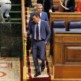 El presidente del Gobierno en funciones, Pedro Sánchez, a su salida del debate de las lenguas cooficiales en el Congreso. -EDUARDO PARRA / Europa Press