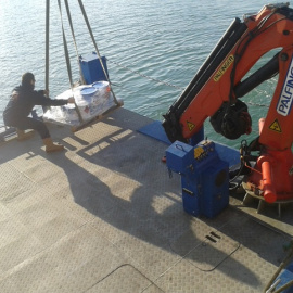 Trabajador moviendo un palé sin las pertinentes medidas de seguridad.