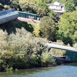 Foto de los vagones descarrilados en las inmediaciones del Sil remitida por Galicia en Común - GALICIA EN COMÚN
