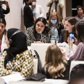 Grupo de mujeres durante una reunión sobre el desarme nuclear.- Alexander Papis (ICAN)