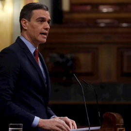 El presidente del Gobierno, Pedro Sánchez, durante su intervención en la sesión de control al ejecutivo celebrada este miércoles en el Congreso. EFE/J.J. Guillén POOL