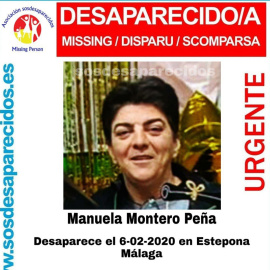 Manuela Montero, desaparecida el 6 de febrero, ha sido encontrada sin vida. / SOS Desaparecidos