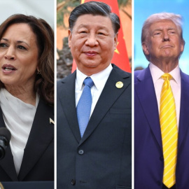  Kamala Harris, candidata demócrata a la presidencia de EEUU; Xi Jinping, presidente de China y Donald Trump, candidato republicano. -EP