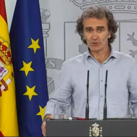 22/05/2020.- Captura de la señal institucional del Palacio de la Moncloa del director del Centro de Alertas y Emergencias Sanitarias del Ministerio de Sanidad, Fernando Simón, durante la rueda de prensa ofrecida este viernes en el Palacio de la Moncloa,