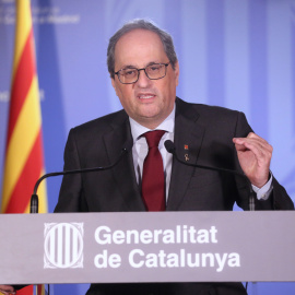 El president del Govern, Quim Torra, durant la declaració institucional a la Delegació a Madrid després de la vista al Tribunal Suprem. Jordi Bedmar | Govern | ACN