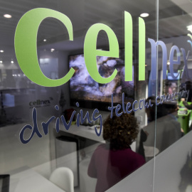 El logo de Cellnex en su stand en la última edición del Mobile World Congress.