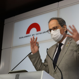 El president, Quim Torra, compareix després del ple del Parlament. Govern