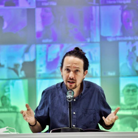 El secretario general de Podemos y vicepresidente segundo del Gobierno, Pablo Iglesias, interviene ante el Consejo Ciudadano de Podemos celebrado este sábado en Madrid / EFE