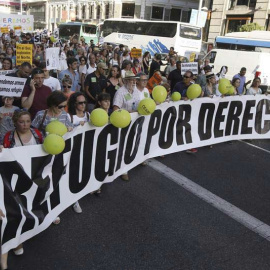 Un momento de la manifestación en Madrid, con el lema 'Basta de Excusas, queremos acoger ya!', celebrada el pasado 17 de junio de 2017 en Madrid. | FERNANDO ALVARADO