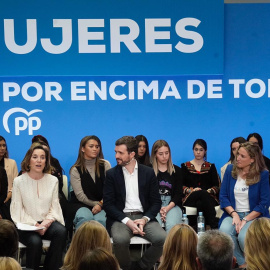 El líder del PP, Pablo Casado, en un acto organizado por su formación con motivo del 8-M.