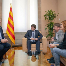 Oriol Junqueras, Carles Puigdemont, Xavier Domènech i Elisenda Alamany en reunió sobre el referèndum anunciat per la Generalitat