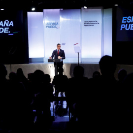 El presidente del Gobierno, Pedro Sánchez, durante la conferencia "España puede. Recuperación, Transformación, Resiliencia", en La Casa de América. EFE/ Mariscal / Pool
