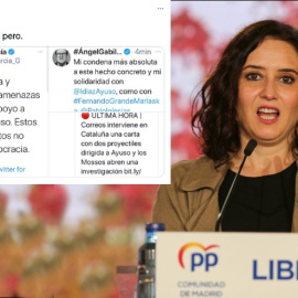 Imagen combinada de Ayuso y un tuit. — Cézaro de Luca / Europa Press