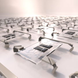 Representación gráfica de un conjunto de robots microscópicos con patas./ CRIS HOHMANN