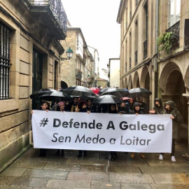 Manifestantes de TVG. Fuente: Plataforma Defende a Galega