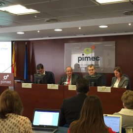 El president de la patronal Pimec, Josep González i Sala, durant una roda de premsa per avaluar els efectes de la crisi pel coronavirus entre les pimes i els autònoms. @PIMEC