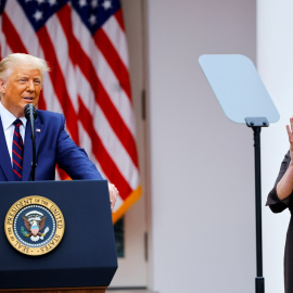 Donald Trump durante el nombramiento de Amy Coney Barrett como miembro del Tribunal Supremo REUTERS/Carlos Barria