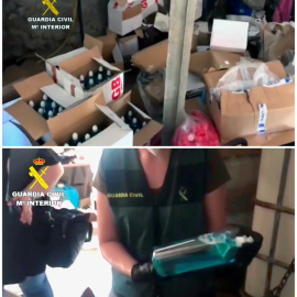 Laboratorio clandestino en el que fabricaban falso gel hidroalcohólico, mezclado con aguardiente / EFE/Guardia Civil