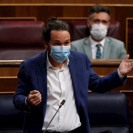 El vicepresidente del Gobierno y líder de Podemos, Pablo Iglesias, durante la última sesión de control al Gobierno en el Congreso. - EFE