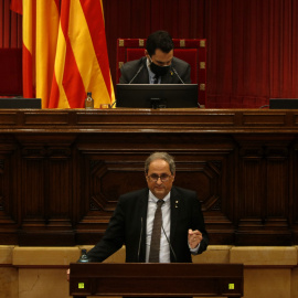 El president Torra, en un moment de la seva intervenció al Parlament. GUILLEM ROSET / ACN