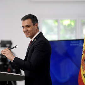 El presidente del Gobierno, Pedro Sánchez, en una comparecencia en el Palacio de la Moncloa. E.P./Óscar Cañas