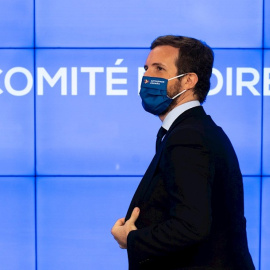 05/10/2020.- El presidente del PP, Pablo Casado, preside este lunes el Comité de dirección del partido celebrado en la sede de la calle Génova. EFE/PP