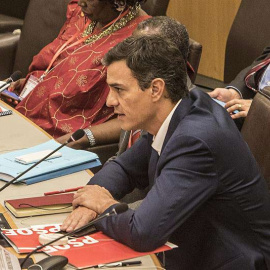 Pedro Sánchez habla ante el Consejo de la Internacional Socialista reunido en Nueva York. | EFE